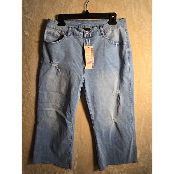 DOKOTOO Denim - DOKOTOO Women’s Jeans‎ Size 14 Light Wash Distressed Cropped Wide Leg 242